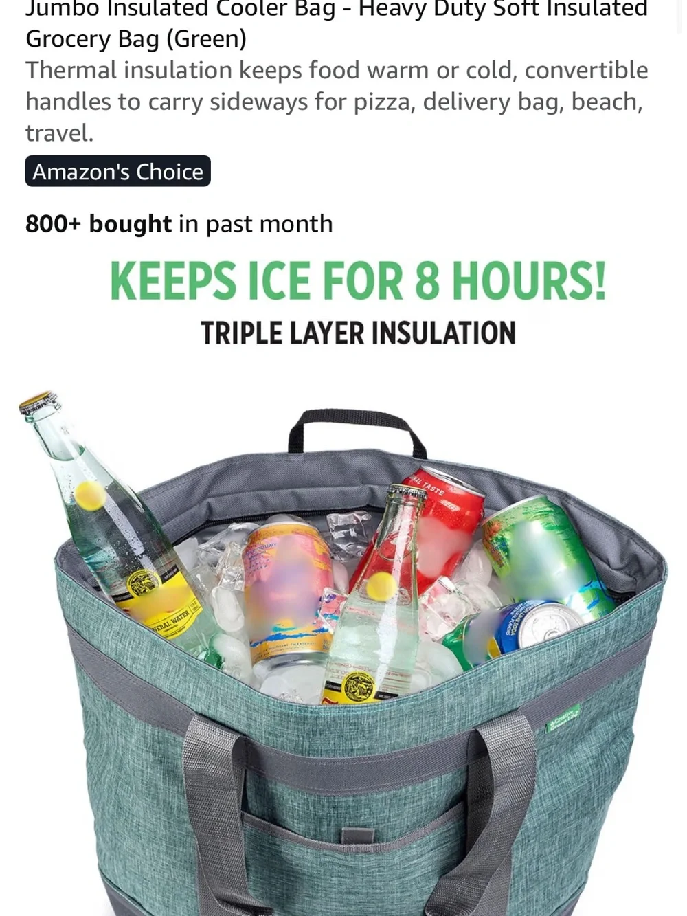 Green & Gray Canvas Grocery Tote and insulated cooler with Exterior Pocket